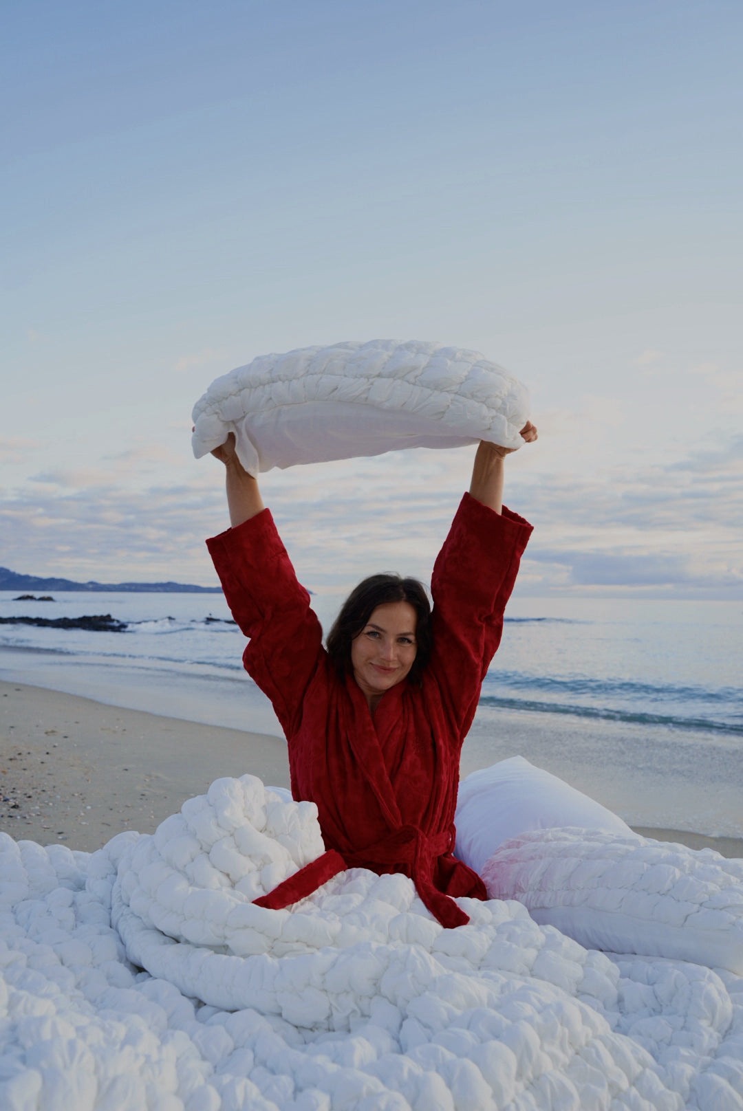 Cherry red Hibiscus towel Robe