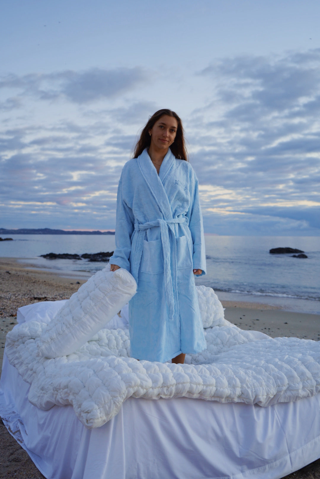 Powder blue Hibiscus towel Robe