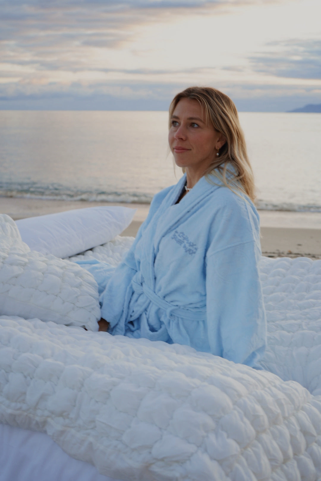 Powder blue Hibiscus towel Robe