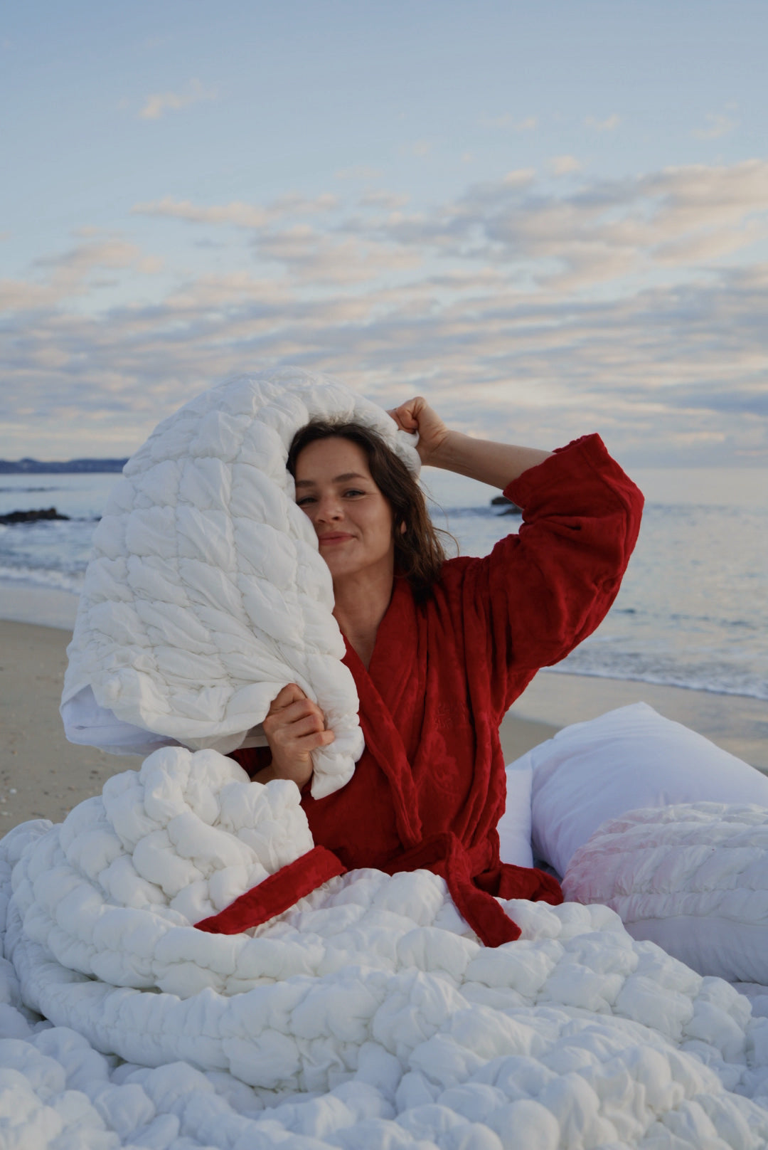 Cherry red Hibiscus towel Robe