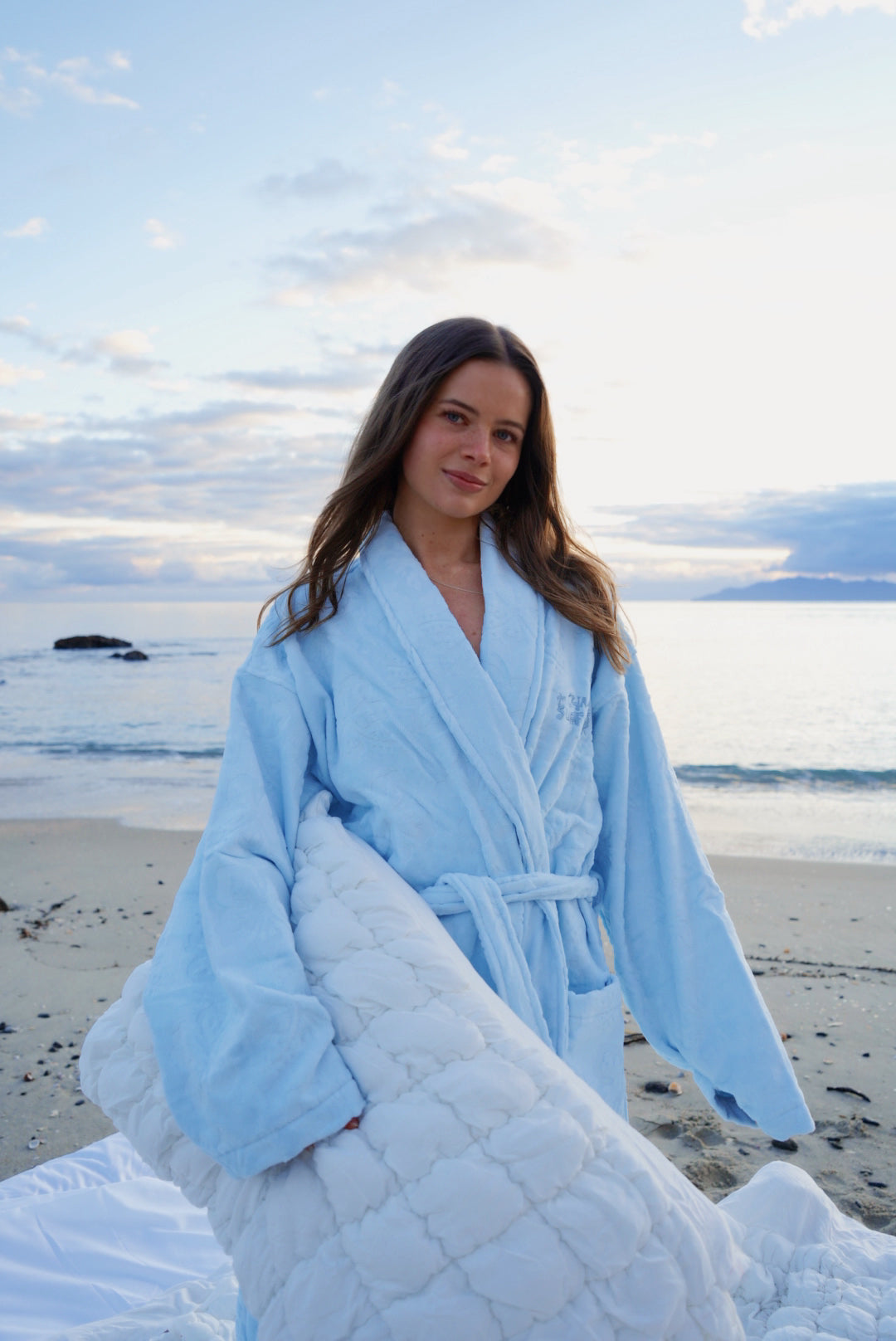Powder blue Hibiscus towel Robe