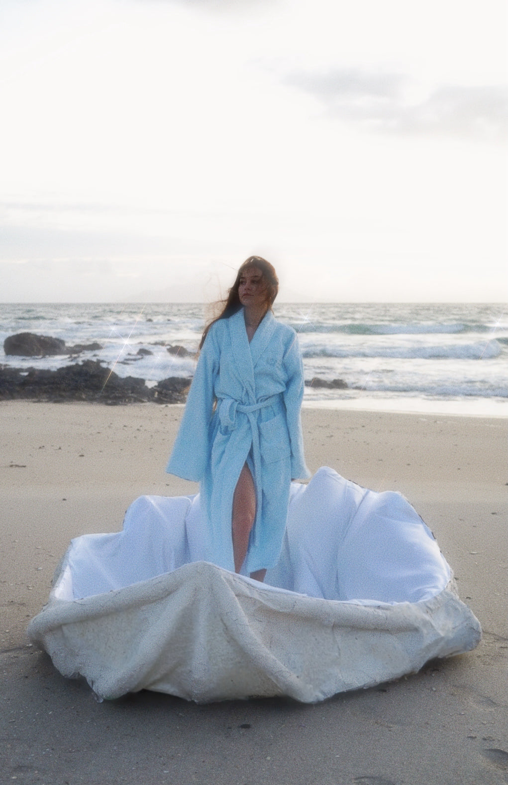 Powder blue Hibiscus towel Robe