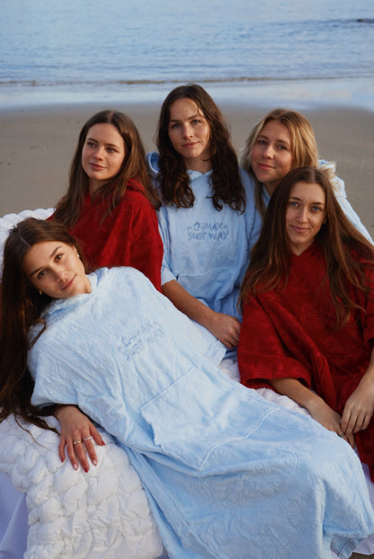 Powder blue Hibiscus hoodie towel