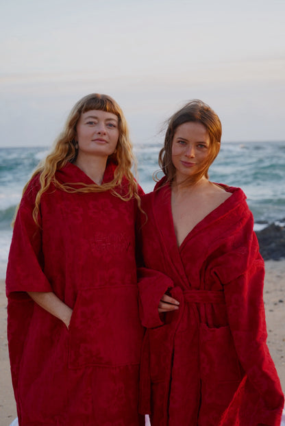 Cherry red Hibiscus towel Robe