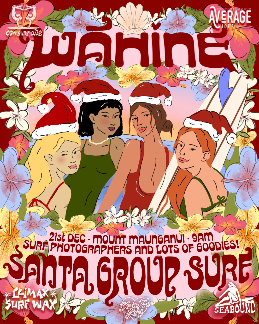 Wāhine Santa Group Surf!♥️🎄