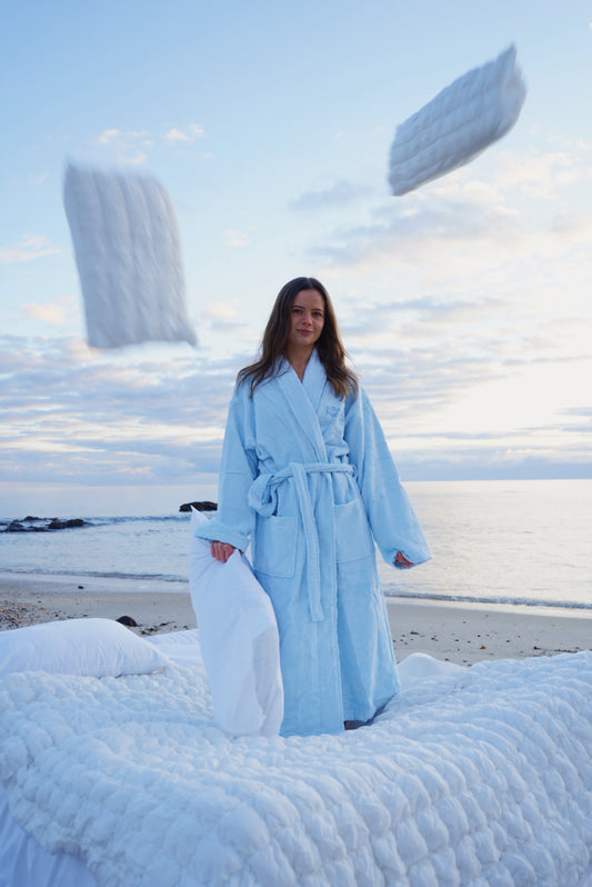 Powder blue Hibiscus towel Robe